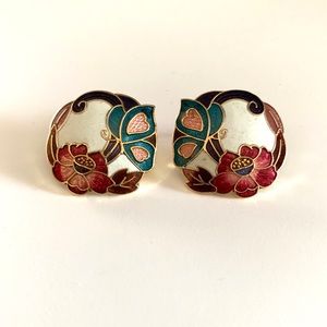 Detailed Floral Butterfly Post Earrings